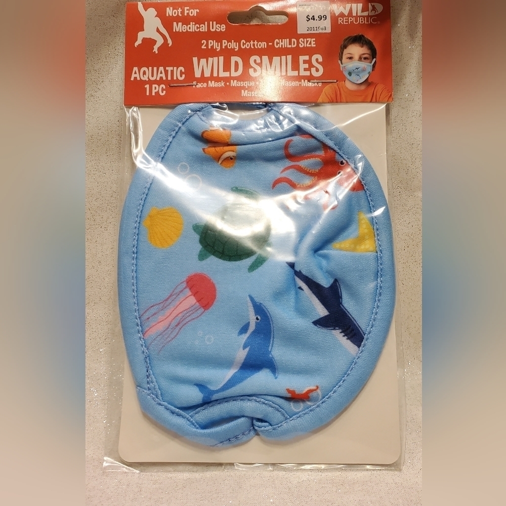 𝅺$3/$12 New - Wild Republic - Wild Smiles - Reusable, Washable Face Mask / child